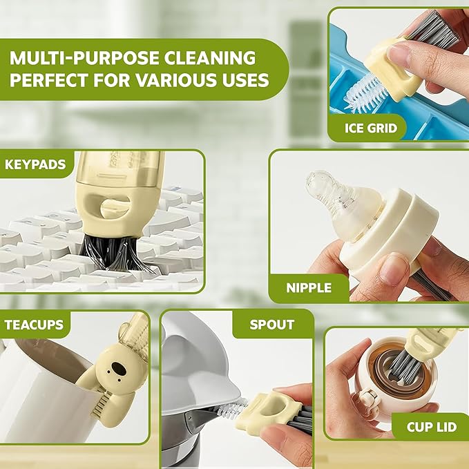 Cup Lid Cleaning Brush, 3 in 1 Lid Cleaner for Tumblers and Water Bottles, Gap Cleaning Brush with Straw Hole Detail Tool, Multifunctional Brush for Daily Use (Yellow Green)
