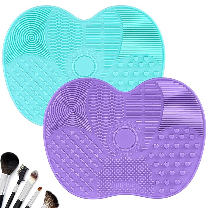 2 Pcs Silicone Make Up Brush Cleaning Mat, Makeup Brush Cleaner Mats, Cosmetic Cleaning Pads, Portable Washing Tool with Suction Cup for Makeup Cosmetic Brushes