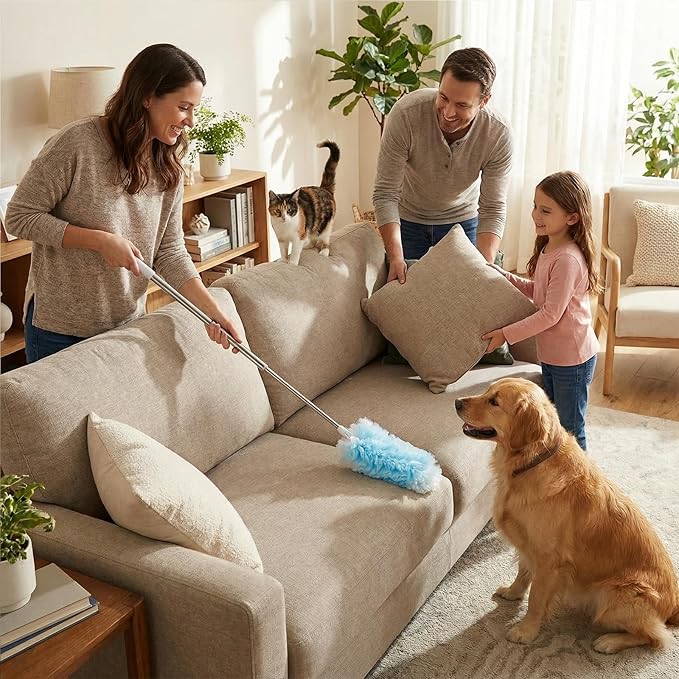 122 Count Heavy Duty Duster Refills with 2 Pack Extendable Handle, Disposable Duster Refills for Ceiling Fans, Blinds & Sofa, Compatible with Most Handles