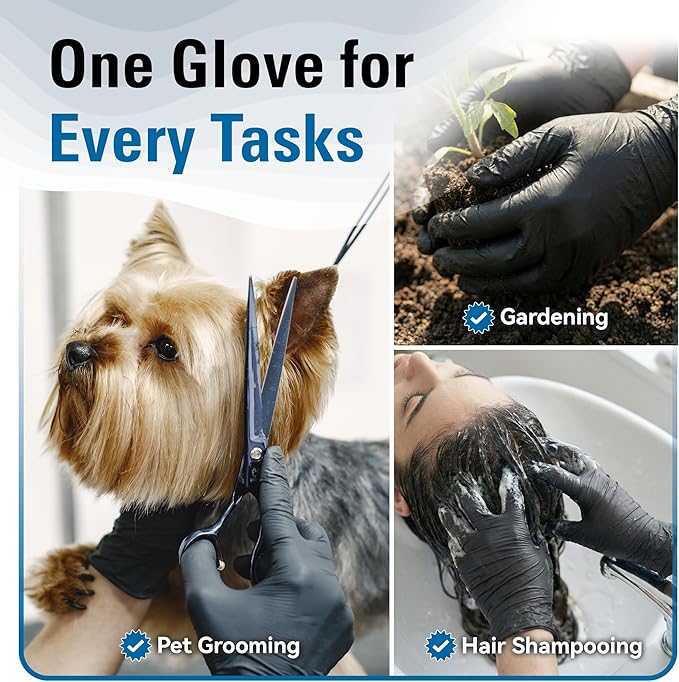 Nitrile Gloves Disposable Latex Free, 4 Mil Black Food Grade Powder Free Rubber Gloves for BBQ, Cooking, Cleaning