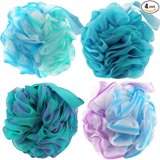Chuya Bath Loofahs Sponges 80g XL Size,4 Pack Shower Sponge Exfoliating Cleaning Bath Loofa Body Scrubber Balls for Family Washing