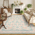 6x9 Pink Rug for Living Room Bedroom, Floral Washable Rug,Vintage Boho Area Rug, Large Non Slip Low Pile Flower Carpet for Indoor Dining Room,Girls Room,Nursery Room and Kids Room(Pink 6x9ft)