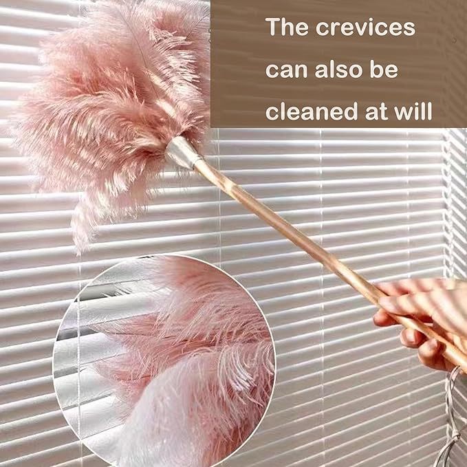 Ostrich Feather Dusters, Naturally Soft, Easy to Dust, Multi-Purpose Use, Solid Wood Handle, 17.3'' Long, Pink