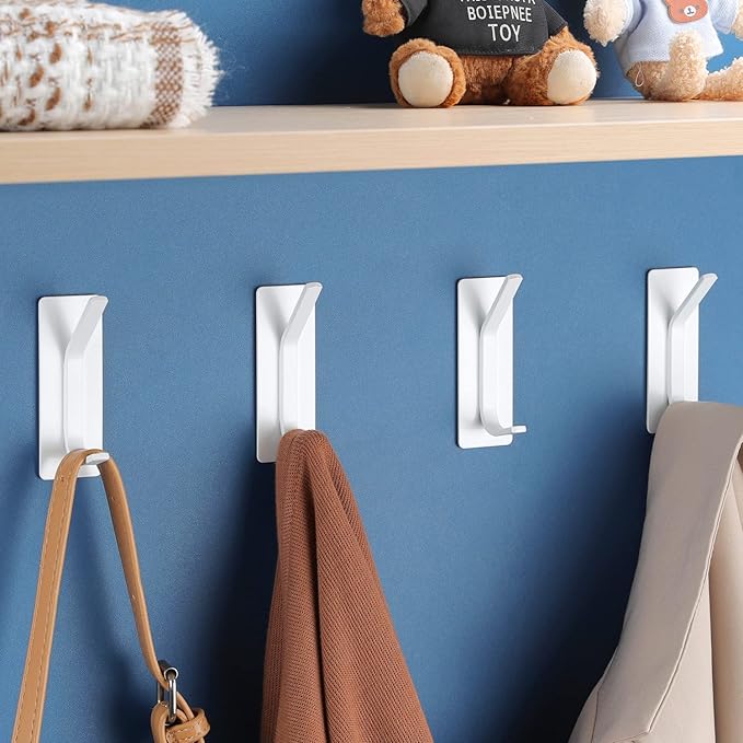 YIGII Towel Hooks/Adhesive Hooks - Heavy Duty Wall Hooks Stainless Steel Robe/Coat Towel Hooks for Bathroom and Bedroom, White 4-Packs