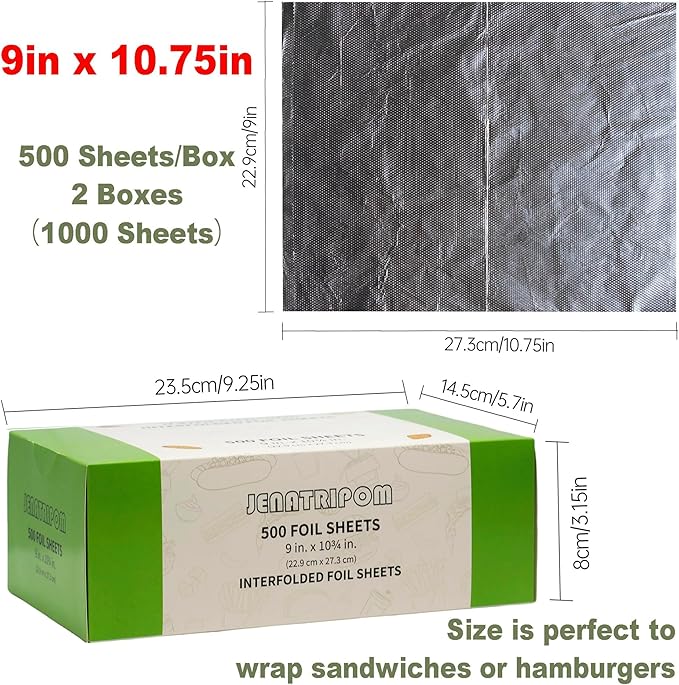 Aluminum Foil Sheets, 9 x 10.75 inch, 1000 Sheets, Pop-Up Dispenser, Premium Quality, High Temp Resistant, Easy Access, Versatile Wrapper