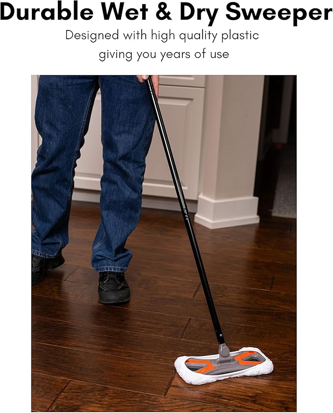 Dust Cleaning Sweeper Mopping - Orange and Grey Durable Mop Set - Lightweight - Great for Kitchen, Home, Garage and Office - Hardwood Tile Laminate Floor Cleaner - Removable Slipper