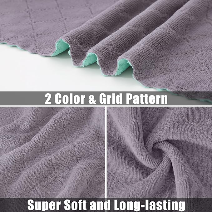 Mordimy 24 Pack Kitchen Towels (20" x 10", Grey & Green), Super Soft and Absorbent Dish Towels, Coral Velvet Microfiber Cleaning Cloth, Nonstick Oil Fast Dry Dish Cloths