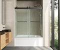Frameless Soft-Close Bathtub Shower Door, 56"-60 "W, 60 "H, 3/8" (10 mm) Clear Tempered Glass, Double Sliding Doors, Matte Black Finish