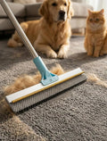 DELOMO Carpet Rake for Pet Hair Removal Carpet Scraper Broom with 54” Adjustable Long Handle, Dual-Sided, Metal + Short Silicone for Carpets & Rugs, Extended Silicone for Shag Rugs & Hard Floors