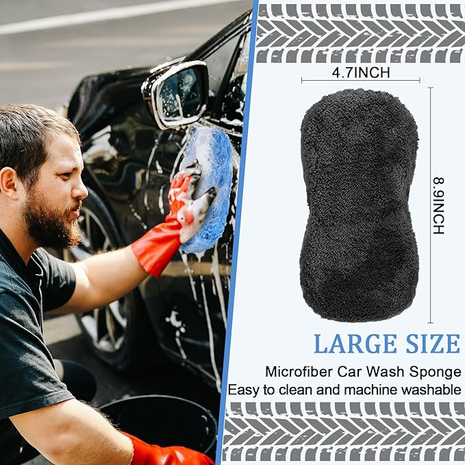 Tanlade 4 Pcs 2 Pack Large Microfiber Car Wash Sponge for Cleaning, Non Scratch Microfiber Sponges for Car Washing Supplies, Trucks and Motorcycles (Orange,Blue,Yellow,Gray)