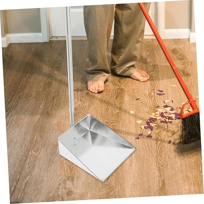 NOLITOY Ergonomic Long Handle Dustpan Brush Metal Dustpan for Cleaning Stand-up Stainless Steel Dust Pan Broom for Home Office Random Style