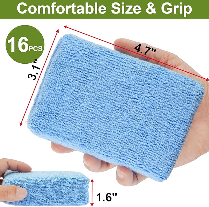 16 PCS Microfiber Applicator Pad, 4.7"x3.1" Scratch-Free Foam Buffing Scrub Pads, Car Wash Sponges for Effortless Detail Polishing, Waxing, Tire Shining, Interior Cleaning, Scrubbing (Blue)