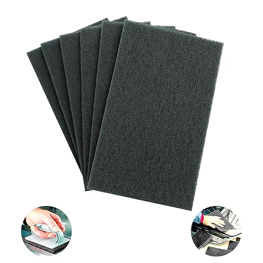 Carbon Black Scuff Pads - 6Pcs Scouring Pad 7447 - Very Fine Grade Hand Pads General Purpose Sanding Hand Pads 200 x 125mm/8" x 5"
