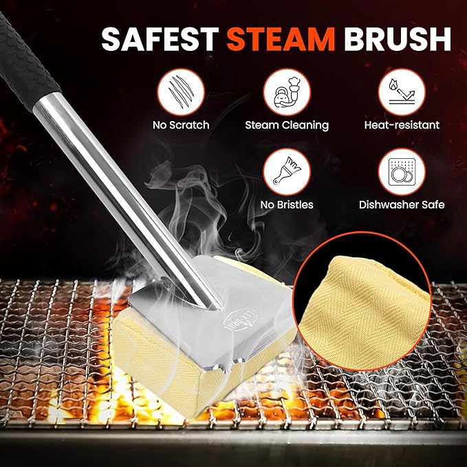 Stainless Steel Grill Brush,BrightGrill Bristle Free,Long Handler, BBQ Brush,Replaceable Head,Safe Grill Cleaner for Outdoor Grill,Gifts for Men/Dads,Grill Accessories