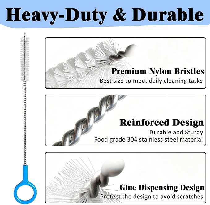 Heavy-Duty Straw Cleaner Brush, 2 Pcs Flexible Straw Brush Set,Reusable Straws Cleaning Brush with Stainless Steel and Nylon Bristles for Baby Bottles,Stanley Cup.