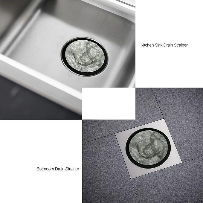 Sink Strainer 2Pcs Stainless Steel Metal Mesh Sink Drain Strainer Large Wide Brim 4.5" Diameter for Most Kitchen Sink Bathroom Bathtub Shower Room Balcony Drains