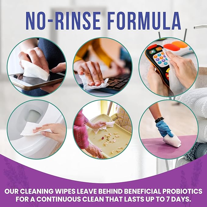 TEEM Probiotic Cleaning Wipes with Lavender Essential Oil, Microcleans Surfaces for up to 7 Days, Home Compostable & Biodegradable, Multi Surface Wipes by SCD Probiotics, 30 Count (Pack of 6)