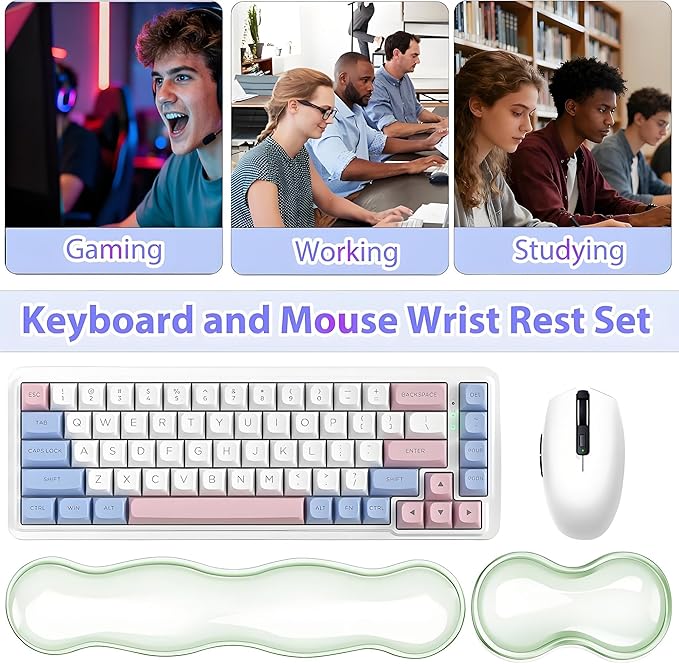 Gel Keyboard and Mouse Wrist Rest Set, Clear Silicone Ergonomic Support for Typing & Gaming Pain Relief, 2-PC Cute Wrist Rest for Office, Computer, Laptop (Green)