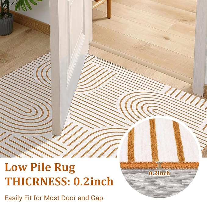 Modern Rug 2x6 Runners for Hallways, Abstract Kitchen Runner Rugs Non Slip Bath Runners, Rainbow Washable Runner Rug for Bedroom, Soft Long Rugs for Entryway Bathroom Laundry Dorm, Orange