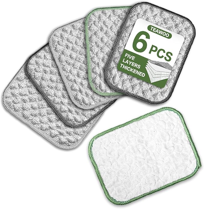 6 PCS Five-Layer Non-Scratch Multipurpose Steel Wire Dishcloths - Reusable Quick-Dry Odor-Free Scrub Cloths for Dishes, Kitchen Cleaning Cloths for Cookware, Sinks, Stove