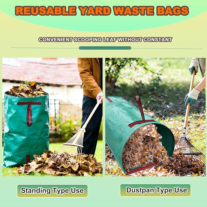 72 Gallon Leaf Collector, Reusable Yard Dustpan-Type Garden Bag, Heavy Leaf Pick up Tool Collapsible Lawn and Leaf Bag, Large Garden Yard Waste Container for Leaves, Lawn Debris, Grass Clippings