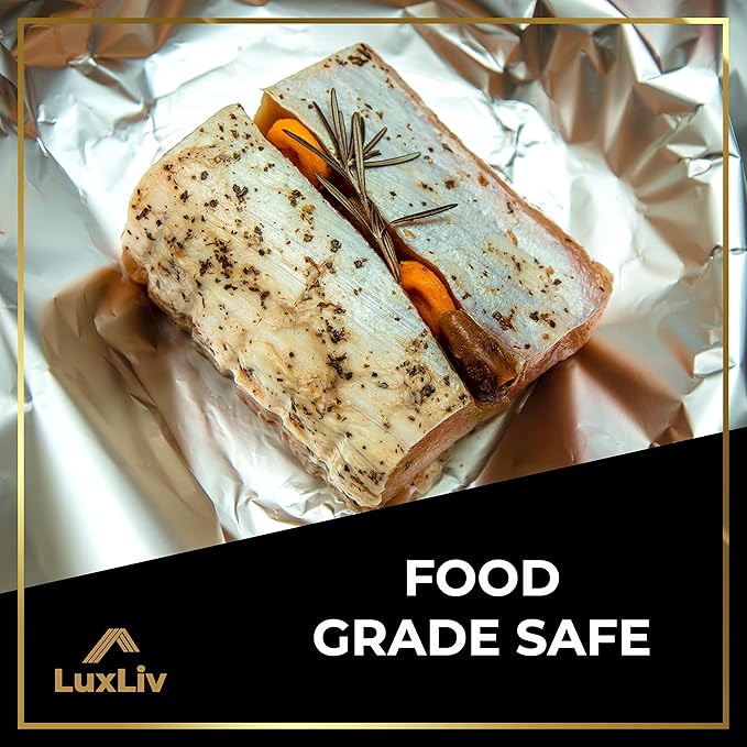 Aluminum Heavy Duty Tin Foil Roll – 12 inch wide x164 ft Length,161 sq ft – Commercial Grade & Extra Thick, Strong Enough for Food Service Industry with cutter - LuxLiv®