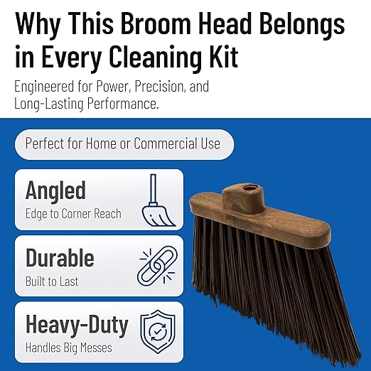 SPARTA Plastic Broom Head, Angled, Un-Flagged for Large Debris Indoor, Outdoor, Home, Restaurant, Lobby, Office, 12 Inches, Brown, (Pack of 12)