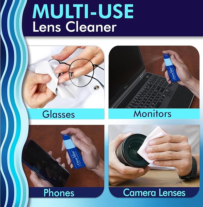 Portable Lens Cleaner Kit – Eyeglass Lens Cleaner Spray Kit with Refillable Spray + Microfiber Cloth, Compact Eye Glass Cleaners Spray, Safe for All Lenses, Travel Size Cleaning Set