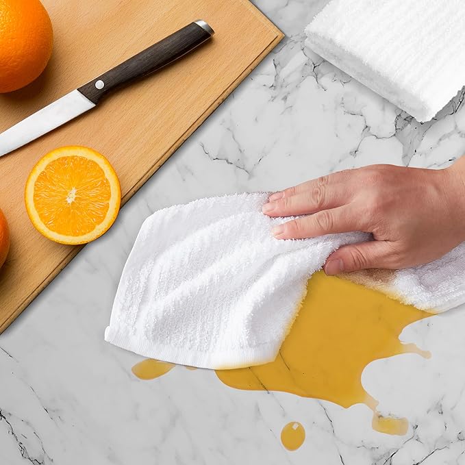 Avalon Towels Ribbed Bar Mop Towels (Value Pack of 12) Size 16"x19" – Absorbent and Durable, Multipurpose Cleaning Rags, Cotton Cleaning Towels, Terry Cloth Rags, Reusable Shop Rags