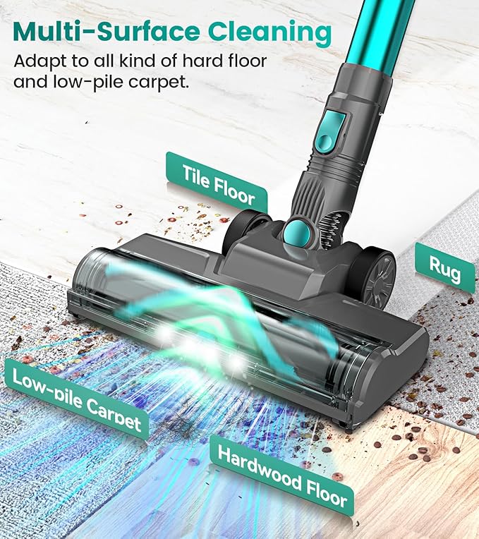 DEVOAC Cordless Vacuum Cleaner, Ultra-Lightweight Stick Vacuum, 2200mAh Battery Up to 40mins Runtime, 6 in 1 Powerful Handheld Vacuum for Home Hard Floor Carpet Pet Hair (Waterfall)