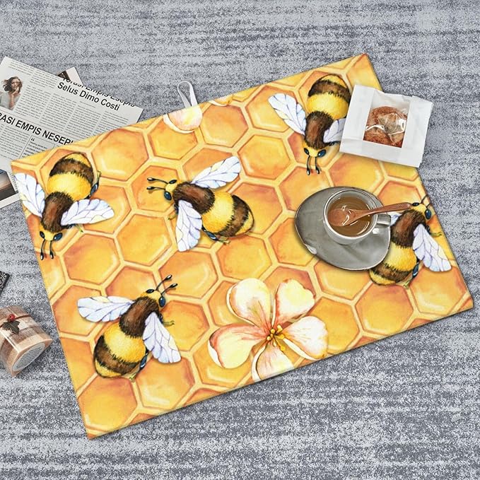 Bee Dish Drying Mat For Kitchen Counter Absorbent Large Kitchen Fast Dry Pad Reusable Washable Protector Rack Large Mat 18 X 24