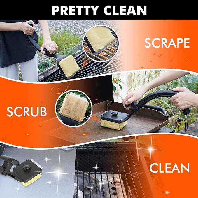 Grill Brush for Outdoor Grill Bristle Free, Reinforced Grill Cleaner Scraper BBQ Brush Non Metal Bristles Steam Cleaning Grill Cleaning Brush Safe BBQ Accessories Grill Tool, Gifts for Men