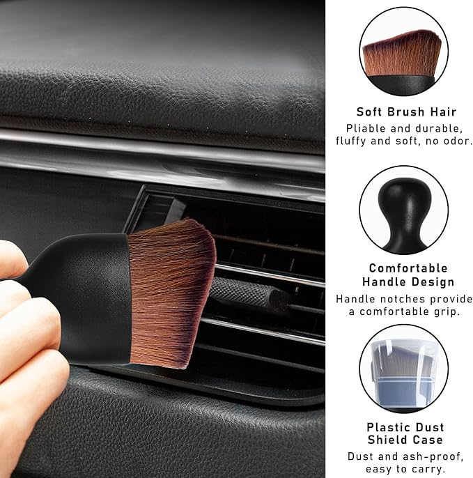 Car Interior Dust Brush, Soft Scratch Free Auto Detailing Brushes, Universal Vehicle Interior Cleaning Tool for Automotive Dashboard, Air Vents, Leather(Dark Brown)