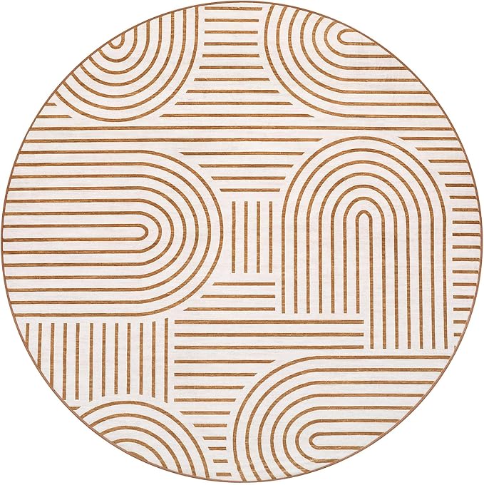 Washable Rug 4ft Area Rugs for Living Room, Abstract Rug for Bedroom, Soft Rainbow Non Slip Throw Rugs with Rubber Back, Low Pile Stain Resistant Boho Geometric Carpet for Dining Room,Orange