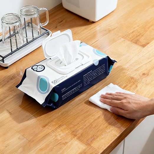 happimess WPE1003A-4SET Reusable Heavy Duty Kitchen Wipes, Strong & Durable Multi-Surface Cleaning Cloths for Counters, Stovetops & Grease, Streak-Free & Unscented, 50 Count (Pack of 4), 8" x 10"