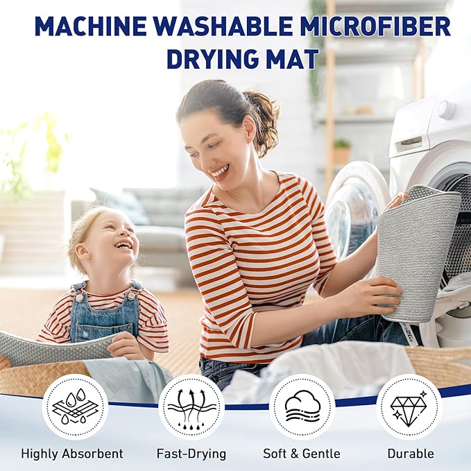 14.6*11.8 inch Microfiber Dish Drying Mat,2 Compact Ultra Absorbent Dish Mat Drying Kitchen Mat,Small Dish Drying Mats for Kitchen Counter,Draining Racks,Sinks (Gray)