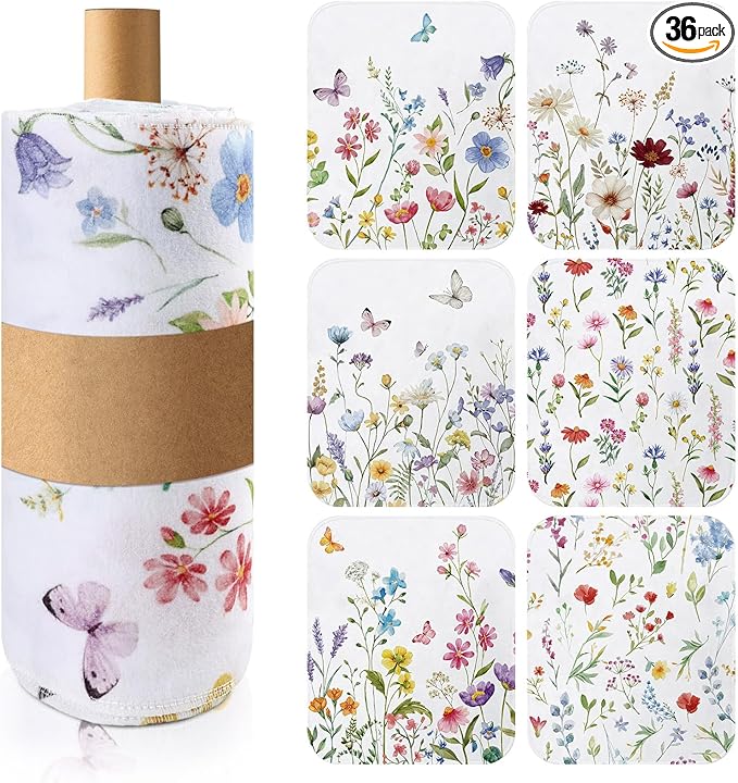 36 Pcs Reusable Paper Towels Roll Paperless Cotton Cloth 9.8" X 11" Washable Kitchen Towel Absorbent Soft Flannel Reusable Hand Napkin for Home Bathroom Cleaning Household Dishcloth