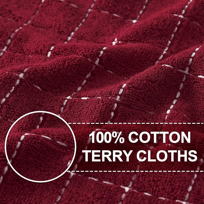 Homaxy 100% Cotton Terry Kitchen Towels(Brick Red, 13 x 28 inches), Checkered Designed, Soft and Super Absorbent Dish Towels, 12 Pack