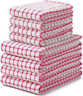 Homaxy Kitchen Towels and Dishcloths Set, 16 x 25 and 12 x 12 Inches, Set of 8 Cotton Terry Kitchen Dish Towels, Super Soft and Absorbent Dish Cloths, Red