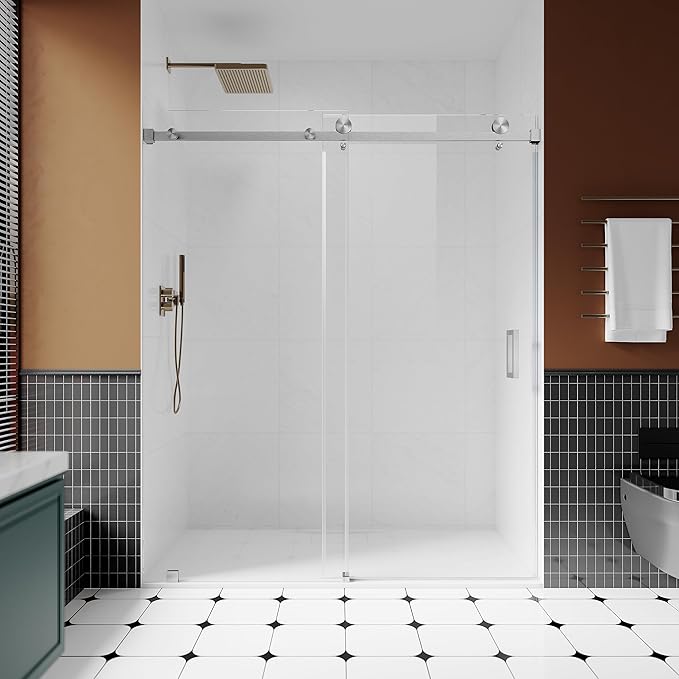 3/8" (10mm) Sliding Glass Shower Door, 66-72" W x 80" H Frameless Bathroom Door with Easy-Cleaning Coating,Brushed Nickel