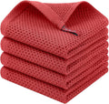 Homaxy 100% Cotton Waffle Weave Kitchen Dish Cloths, 4-Pack Ultra Soft Absorbent Dish Towels, Quick Drying Dish Rags, 12 x 12 Inches, Brick Red