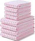Homaxy Kitchen Towels and Dishcloths Set, 16 x 25 and 12 x 12 Inches, Set of 8 Cotton Terry Kitchen Dish Towels, Super Soft and Absorbent Dish Cloths, Pink
