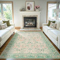 Floral Rug for Living Room Bedroom, 4x6 Washable Rug, Green Vintage Boho Area Rug, Large Non Slip Low Pile Wool Carpet for Indoor Dining Room,Girls Kids Room and Nursery Room(Sage Green 4x6ft)
