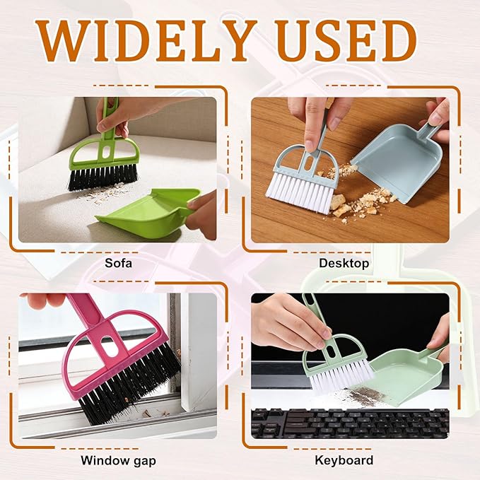 uxcell 2 Pcs Mini Dustpan and Brush Set, Small Broom and Dustpan Set for Home Office Tabletops Sofas Keyboards Cleaning, Pink