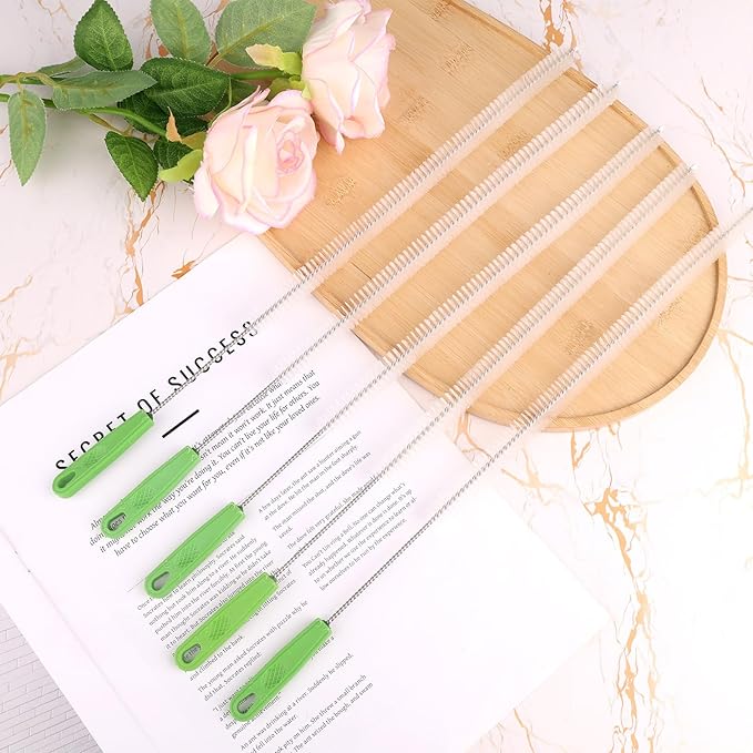 5pcs Extra Long Pipe Cleaning Brush, 15.16in/38.5cm Small Nylon Straw Cleaner Brush Set Multi-Purpose Cleaning Tool for Water Bottle Tube Kitchen Bathroom Sink Sewer Hair Dredge (Green White)