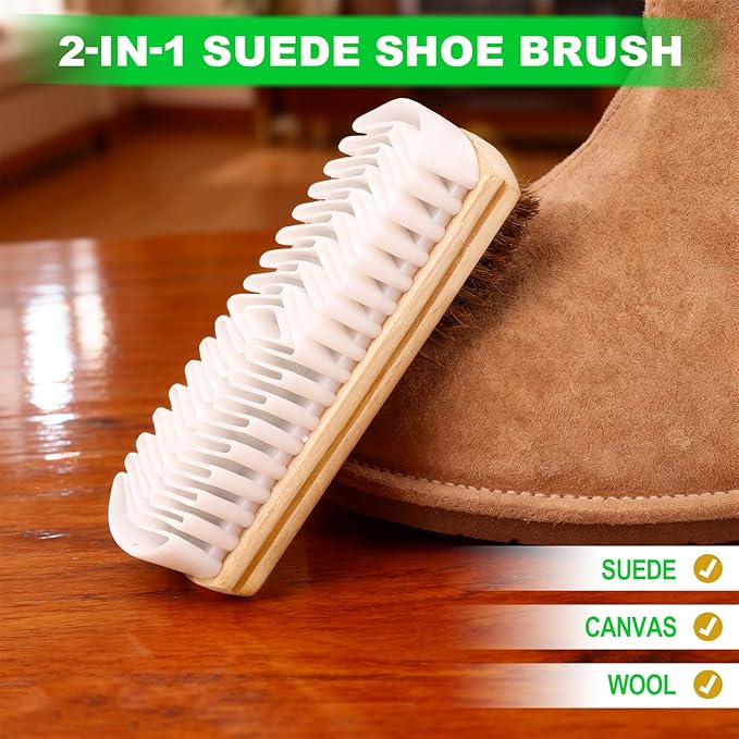 2-in-1 Suede Shoe Cleaner Brush with Eraser, Wooden Handle Suede & Nubuck Cleaning Brush for Shoes Bags Jackets