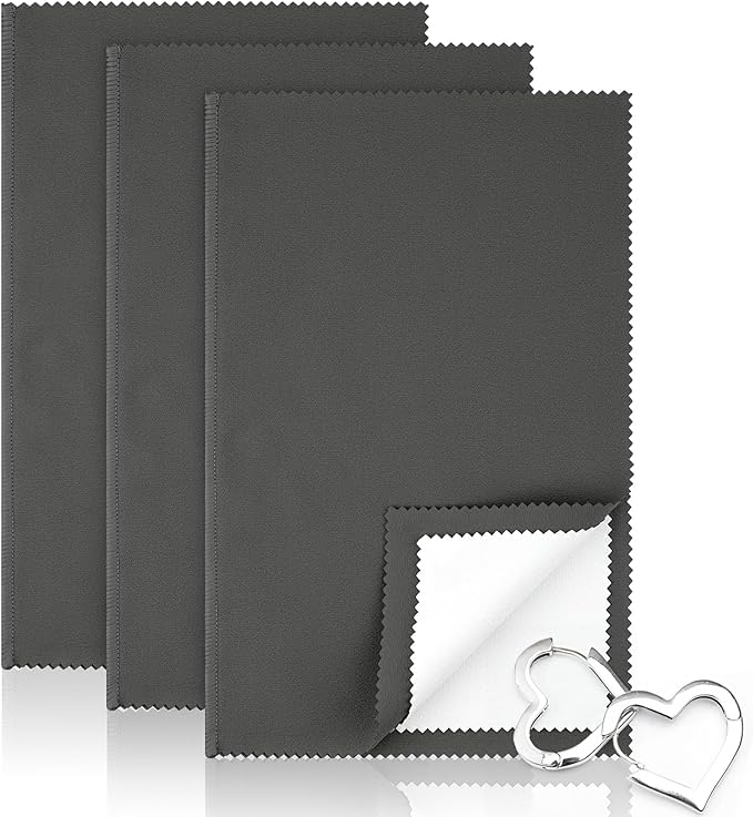 3 Pcs Silver Polishing Cloth, Large 10" X 12.5" Jewelry Cleaner Cloth, Soft Jewelry Polishing Cloth, Four-Layer Double-Sided Silver Cleaning Cloth for Gold, Silver, Diamond, Platinum Jewelry