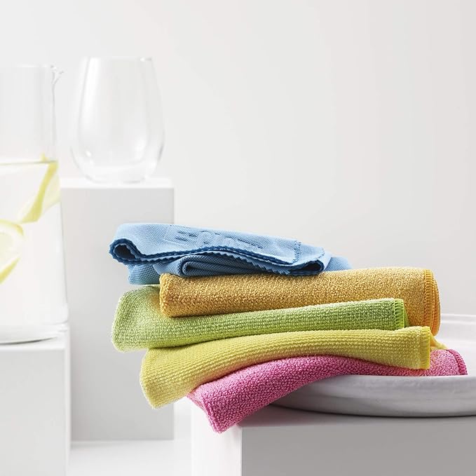 E-Cloth 10-pc Starter Pack, Microfiber Cleaning Cloth Set, Includes Household Cleaning Tools for Bathroom, Kitchen, and Cars, Washable and Reusable, 100 Wash Promise, Assorted Colors