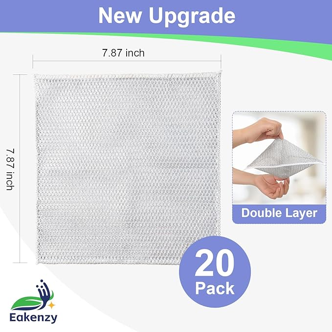 Non Scratch Wire Dishcloth, Multipurpose Wire Dishwashing Rag for Wet and Dry, Steel Cloth for Washing Dishes, Rust Removal Cleaning Cloth Kitchen, No Odor, Double Layer, 20 Pack