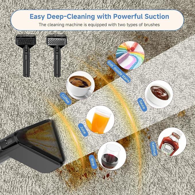 Portable Carpet & Upholstery Cleaner Machine, Handheld Spot Cleaner with Dual Brush, 18KPa Suction, Large Removable Tank for Couch, Car, Stairs, Rugs & Pet Stains,White